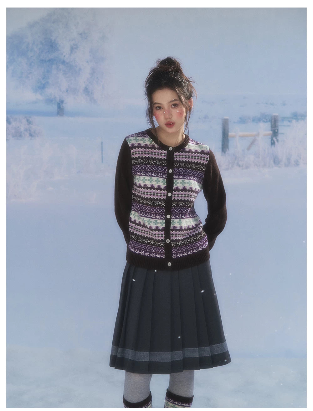 CANSTORE - "Coffee Grape" Fair Isle Brown Knit Cardigan