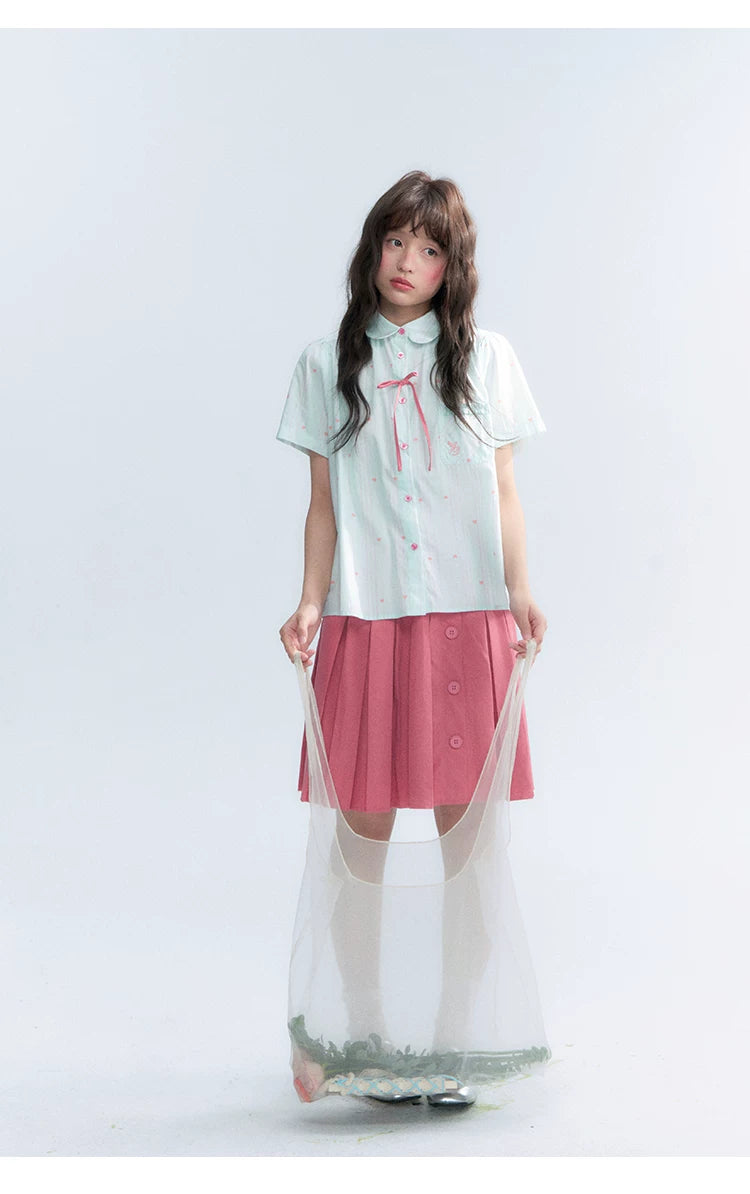 "Summer Sweetheart" Heart Stripe Blouse & Pleated Skirt Set