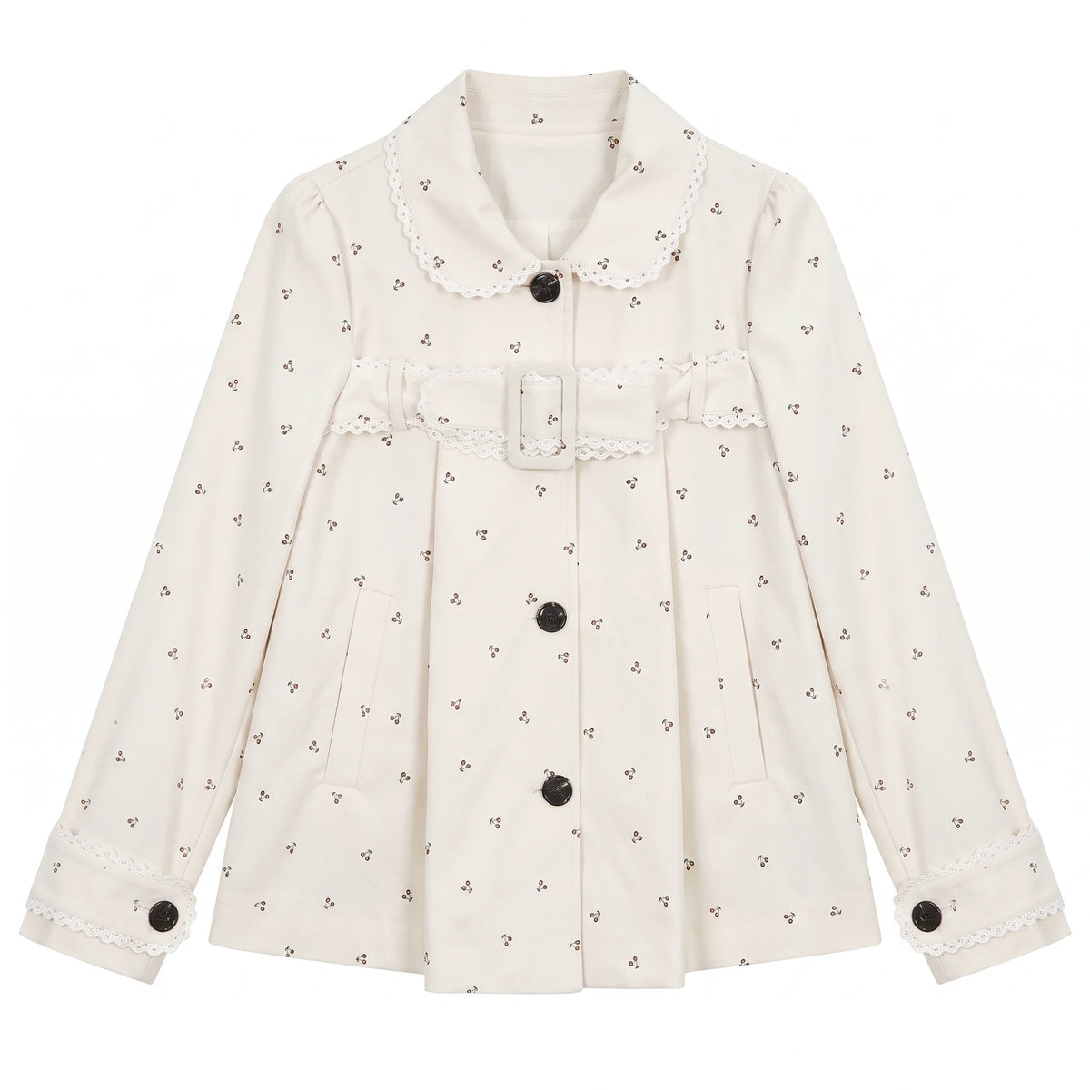 [RF] “Snowflake Milk Foam” Cream Floral Single-Breasted Waist-Defined Jacket