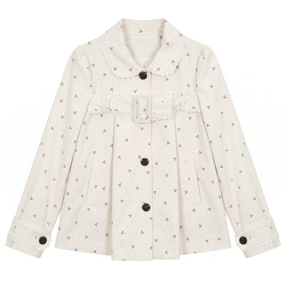[RF] “Snowflake Milk Foam” Cream Floral Single-Breasted Waist-Defined Jacket