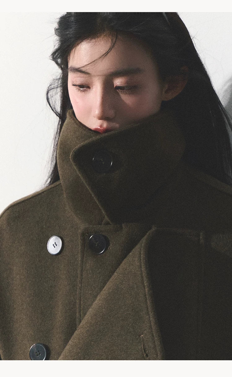 OAKMOO/ "The Flowers Are in Full Bloom" Jade Green Wool-Blend Short Belted Coat