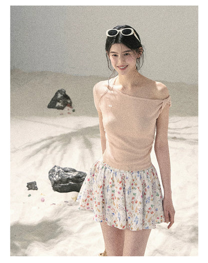 "Shape of the Wind" Soft Pink One-Shoulder Twist Crop Top 6556585