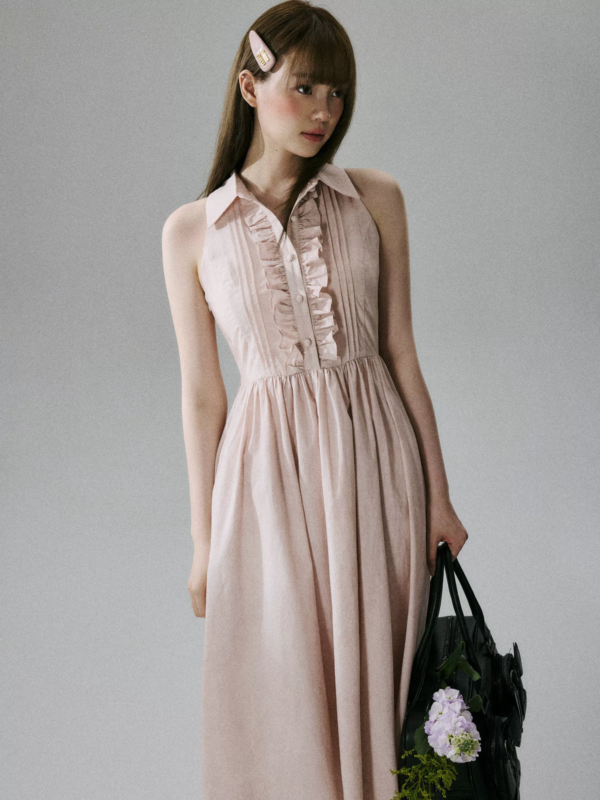 LOST FOREST - Cinnamon Pink Lyocell-Cotton Halter Maxi Dress