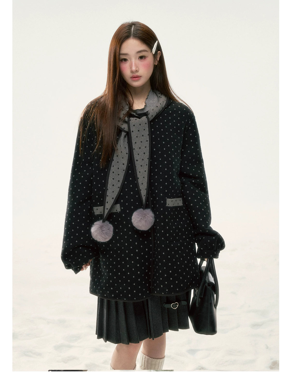 BIBIBENCY - Dark Gray Knit Pleated Midi Skirt
