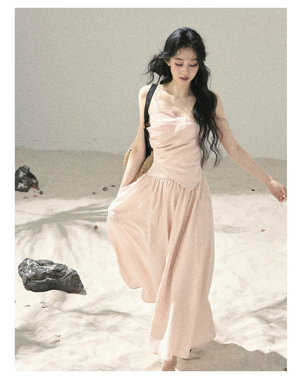 "Blushing Sunset Clouds" Ballet Pink Strapless Maxi Dress