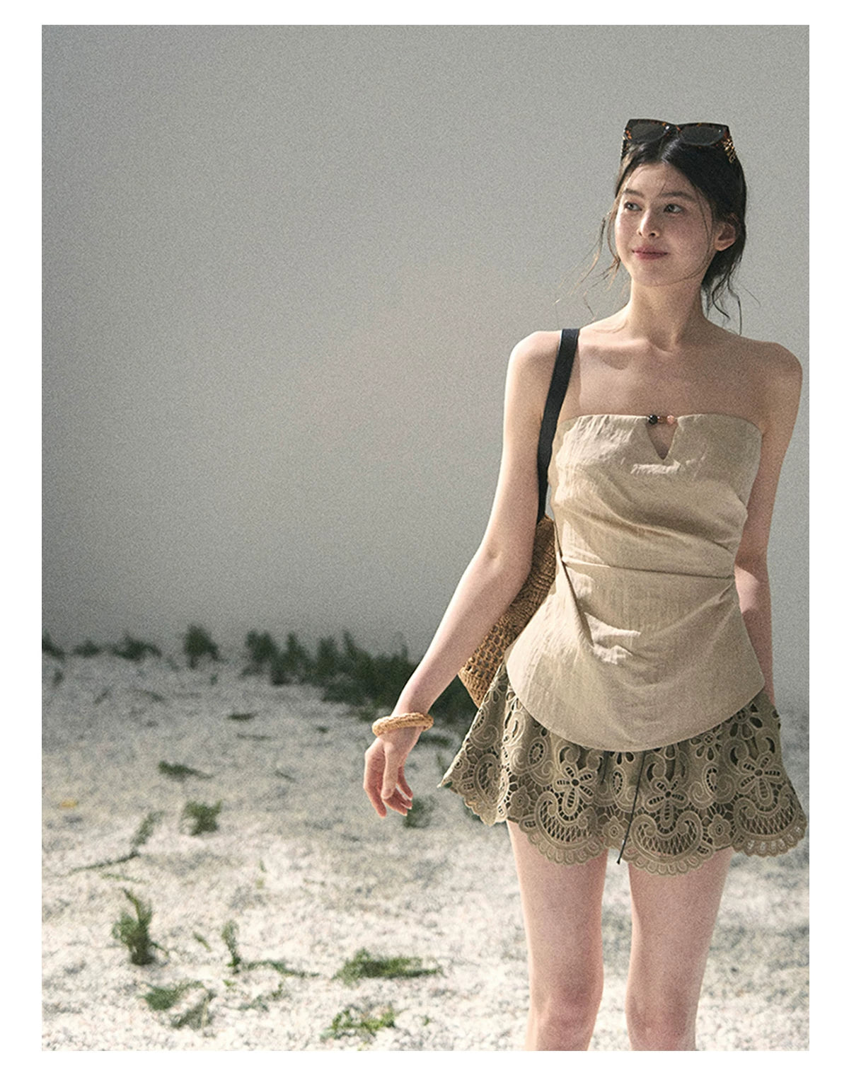 “Moonlit Haze” Dutch Cream Strapless V-Notch Top