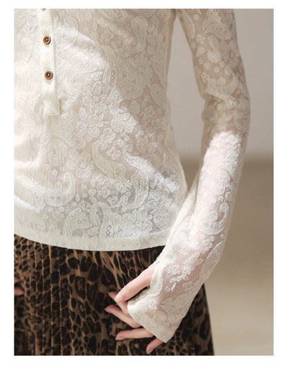AOMALM - "Clear Lines" Long-Sleeve Finger-Hole Flared Sleeve Knit Top
