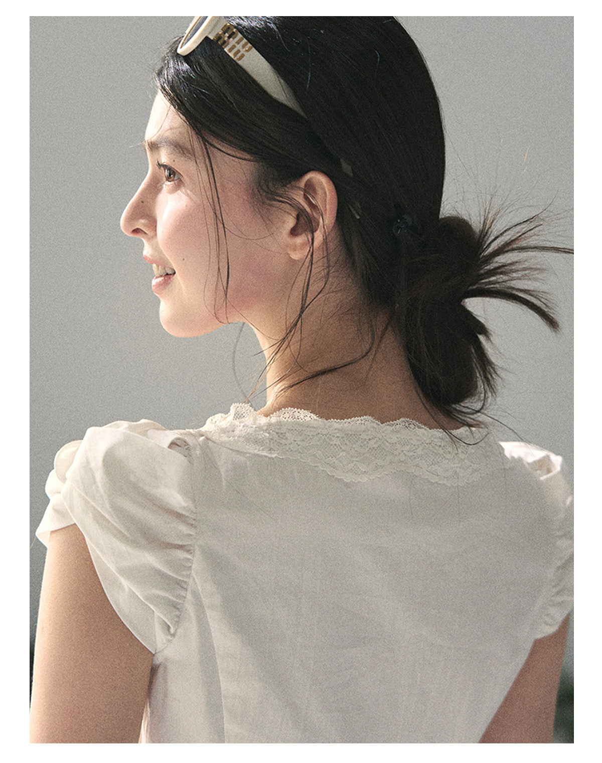 “Untouched Ivory” Pure White Lace Puff Sleeve Blouse
