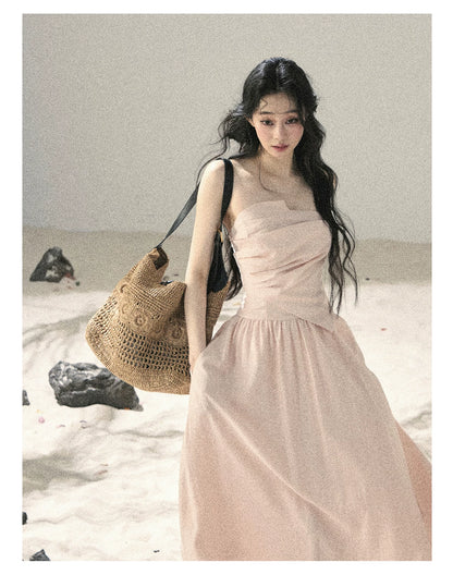 "Blushing Sunset Clouds" Ballet Pink Strapless Maxi Dress