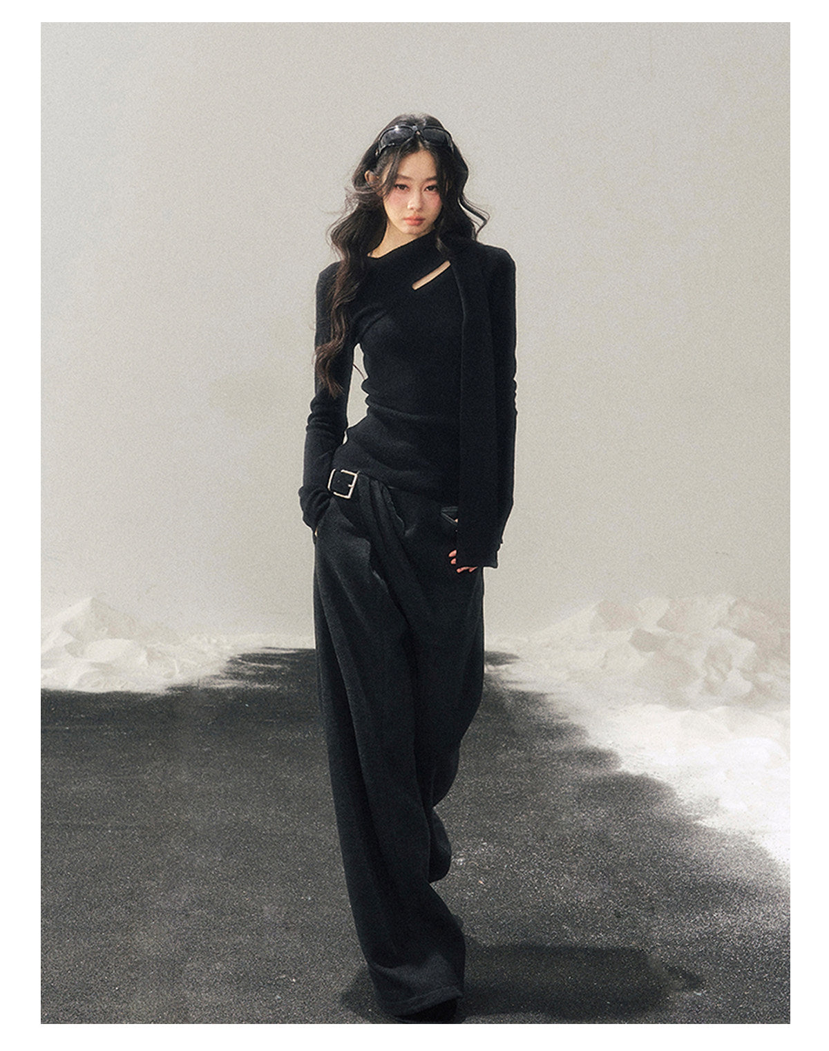 少也眼 "Dusk of Memory" Cropped Knit T-Shirt - Serene Black
