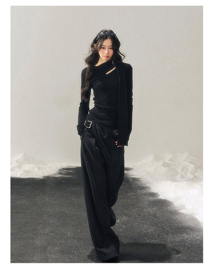 少也眼 "Dusk of Memory" Cropped Knit T-Shirt - Serene Black