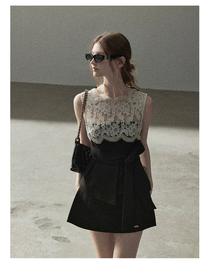 "The Quiet Strength" Black Iris Lace Sleeveless Crop Top