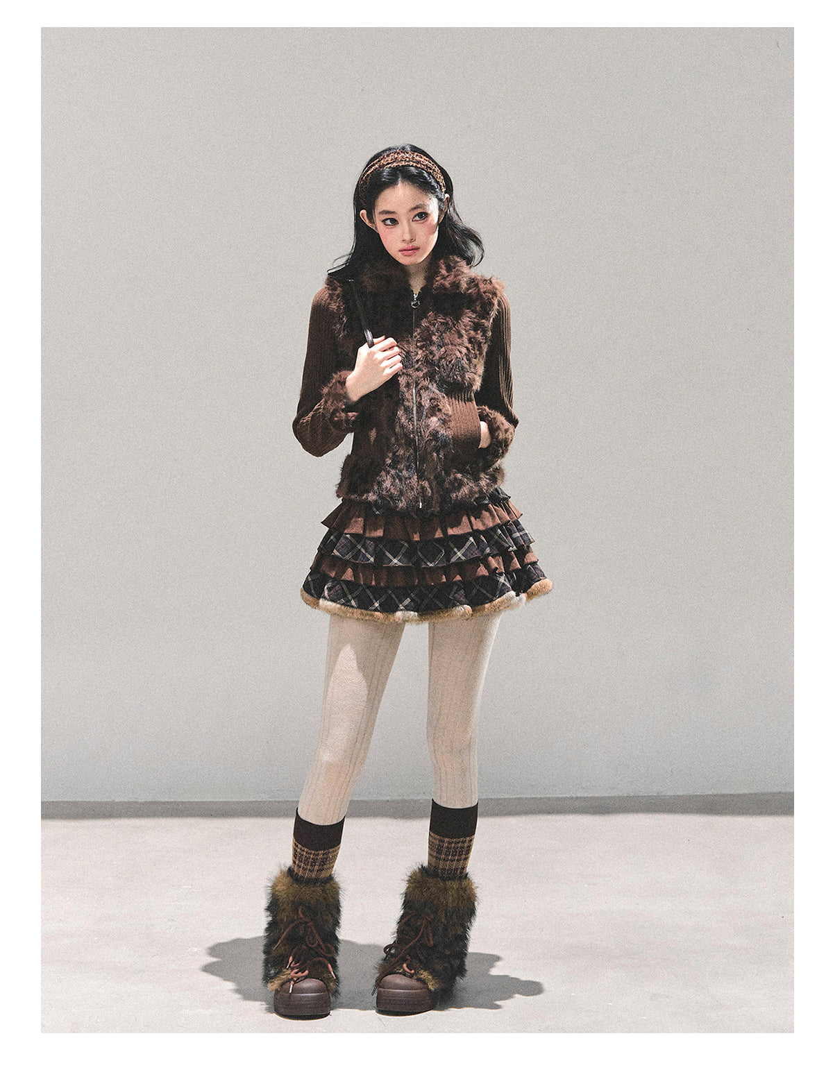 少也眼 “Drifting Poem” Knit Silver Fox Velvet Jacket 847681352