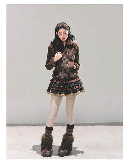 少也眼 “Drifting Poem” Knit Silver Fox Velvet Jacket 847681352
