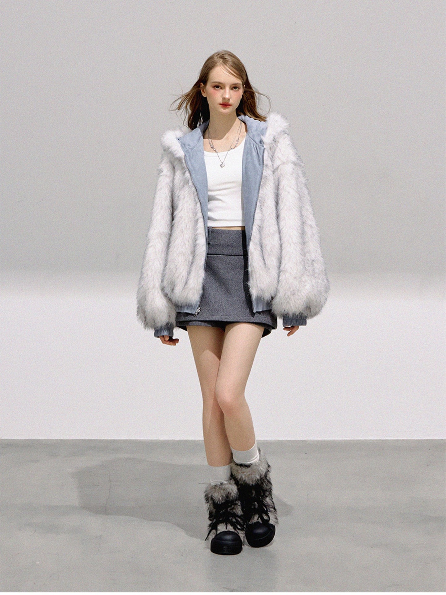 BOHOL BLING - Glacier Blue Reversible Faux Suede Fleece Jacket