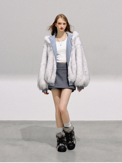 BOHOL BLING - Glacier Blue Reversible Faux Suede Fleece Jacket