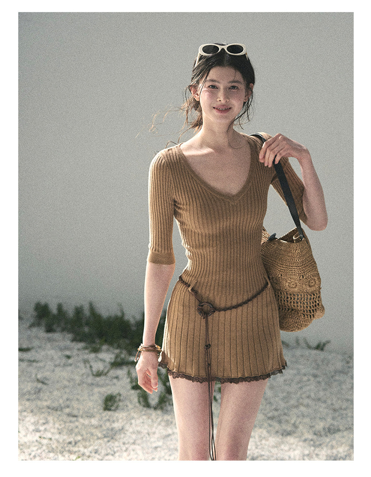 “Amber Memoir” Milk Tea Knit Mini Dress
