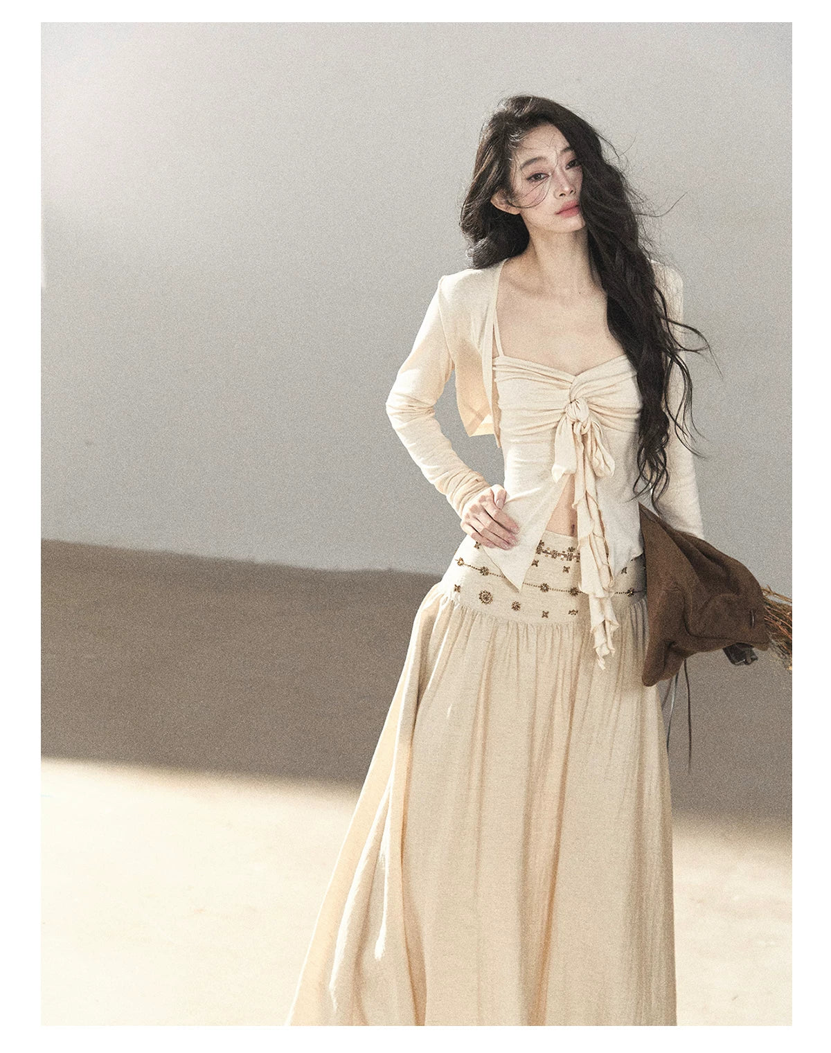 AOMALM - Cream Linen-Blend 3-Piece Set with Beaded Details