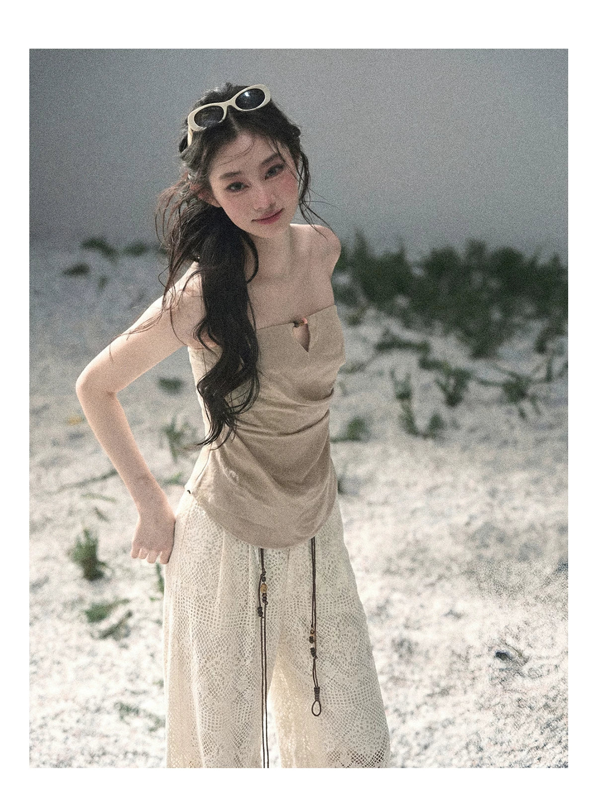 “Moonlit Haze” Dutch Cream Strapless V-Notch Top