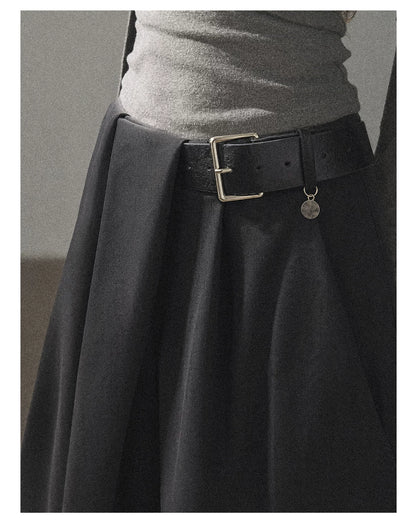 AOMALM - "A Touch of Autumn" Loose Relaxed Balloon Wide-Leg Pants With Belt (Dusty Taupe Brown / Quiet Black)
