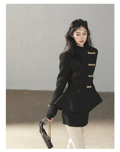 AOMALM - Quiet Black Fitted Fish-Tail Jacket & A-Line Skort Set