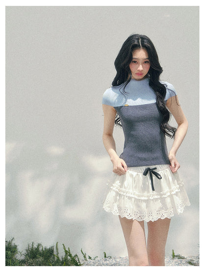 少也眼 “Embers of the Mind” Deep Rock Gray Faux Two-Piece Knit Top 137