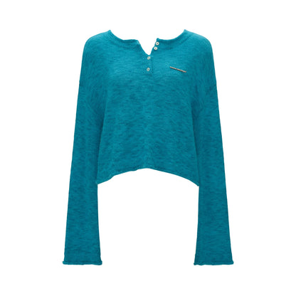 MAMC - Open-Back Mohair Blend Cropped Sweater (Red/ Black/ Blue)