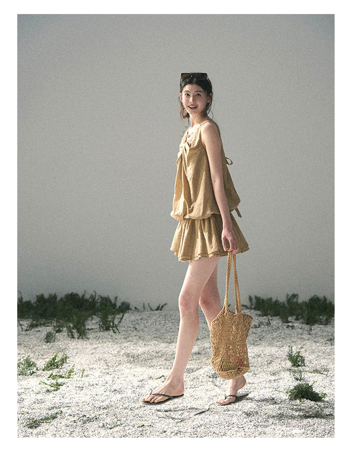“Whispering Grass” Milk Tea Twist Mini Dress