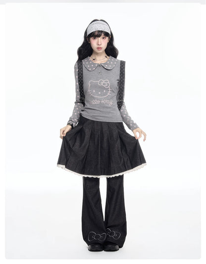 170726K  "Grey Stardust" Layered Campus Collection (Long Sleeve Top / Layered Skort / Athletic Shorts)