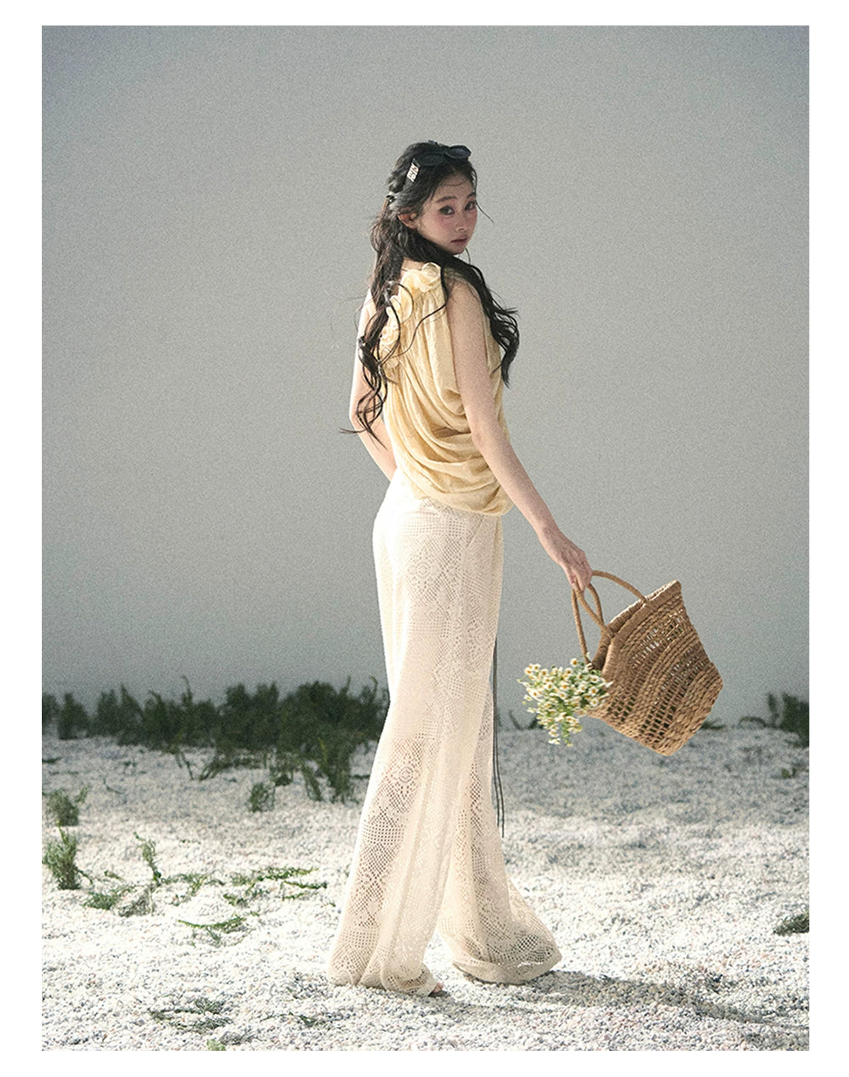 “Where Spring Petals Fall” Milkshake Yellow Ruffle Off-Shoulder Top
