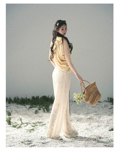 “Where Spring Petals Fall” Milkshake Yellow Ruffle Off-Shoulder Top