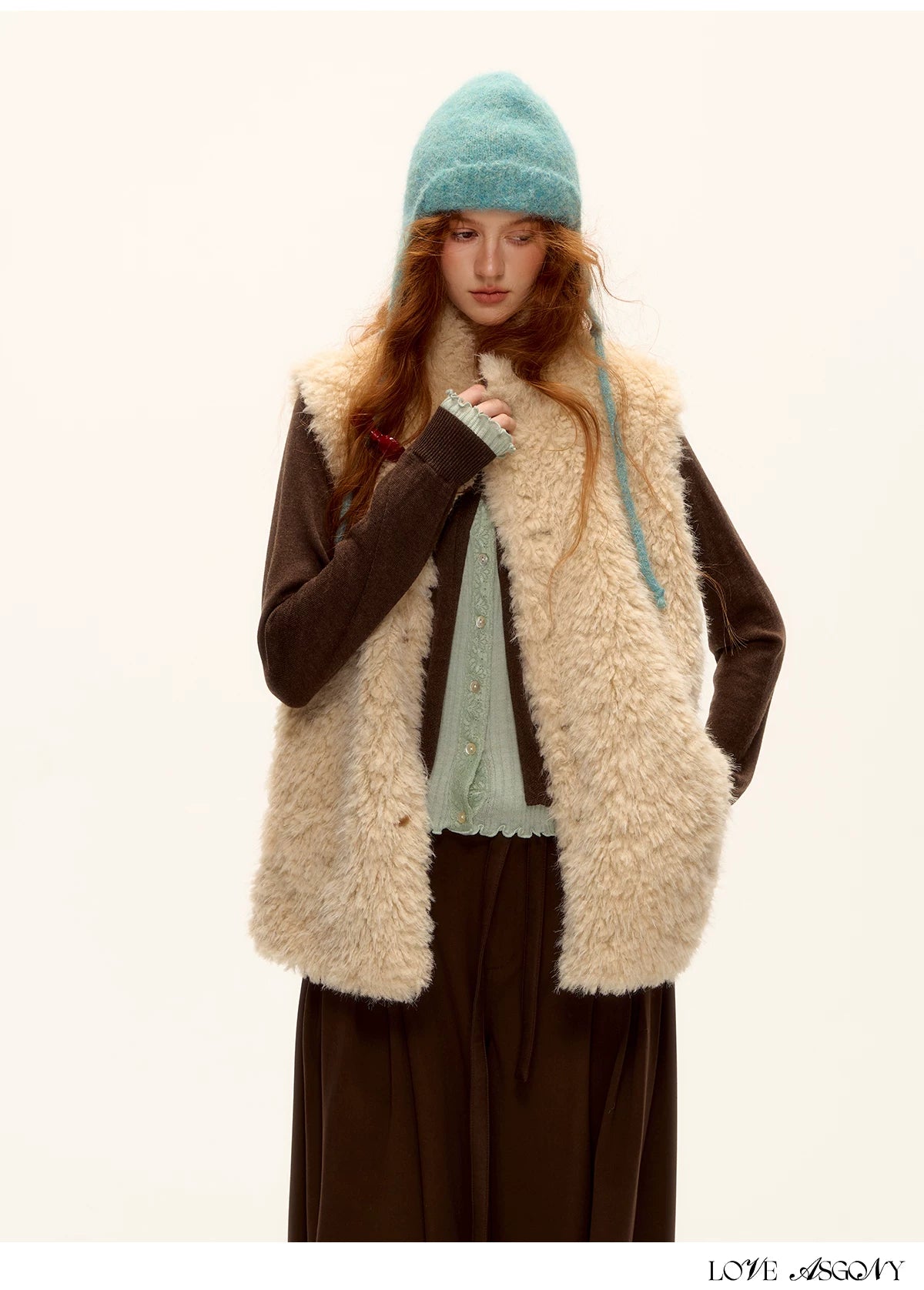 ASGONY - Reversible Plaid & Faux Fur Stand-Collar Vest