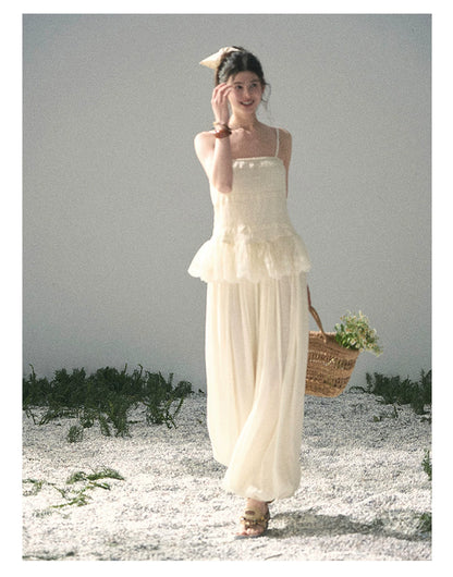 "Fallen Into Your Gaze" Dutch Cheese Lace Top & Jogger Pants Two-Piece Set