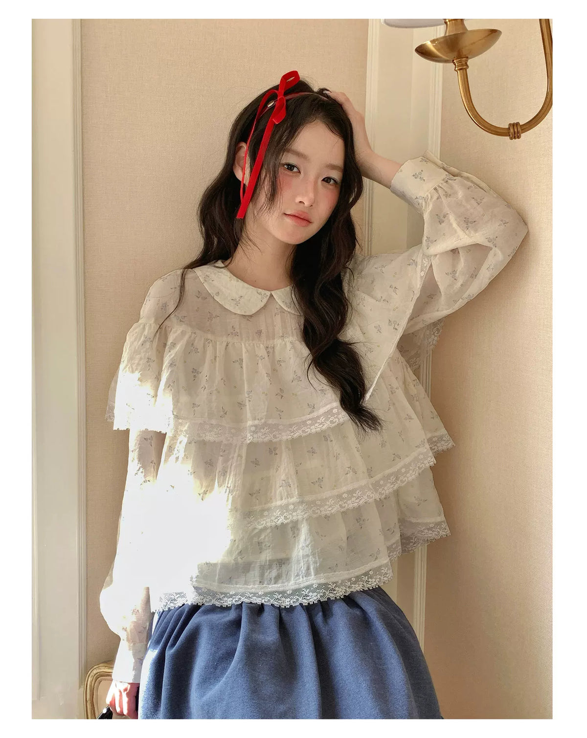 [RF] “Vanilla Blossom Reverie” Lace Blouse (Pink / White)