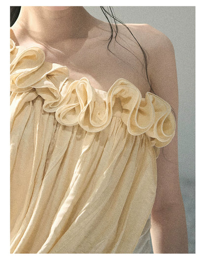 “Where Spring Petals Fall” Milkshake Yellow Ruffle Off-Shoulder Top