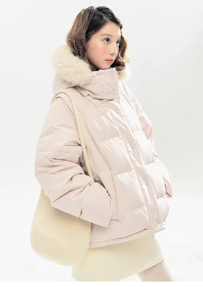 "Blush Cloud Haven" Misty Pink 2-Way Detachable Sleeve Down Jacket & Vest