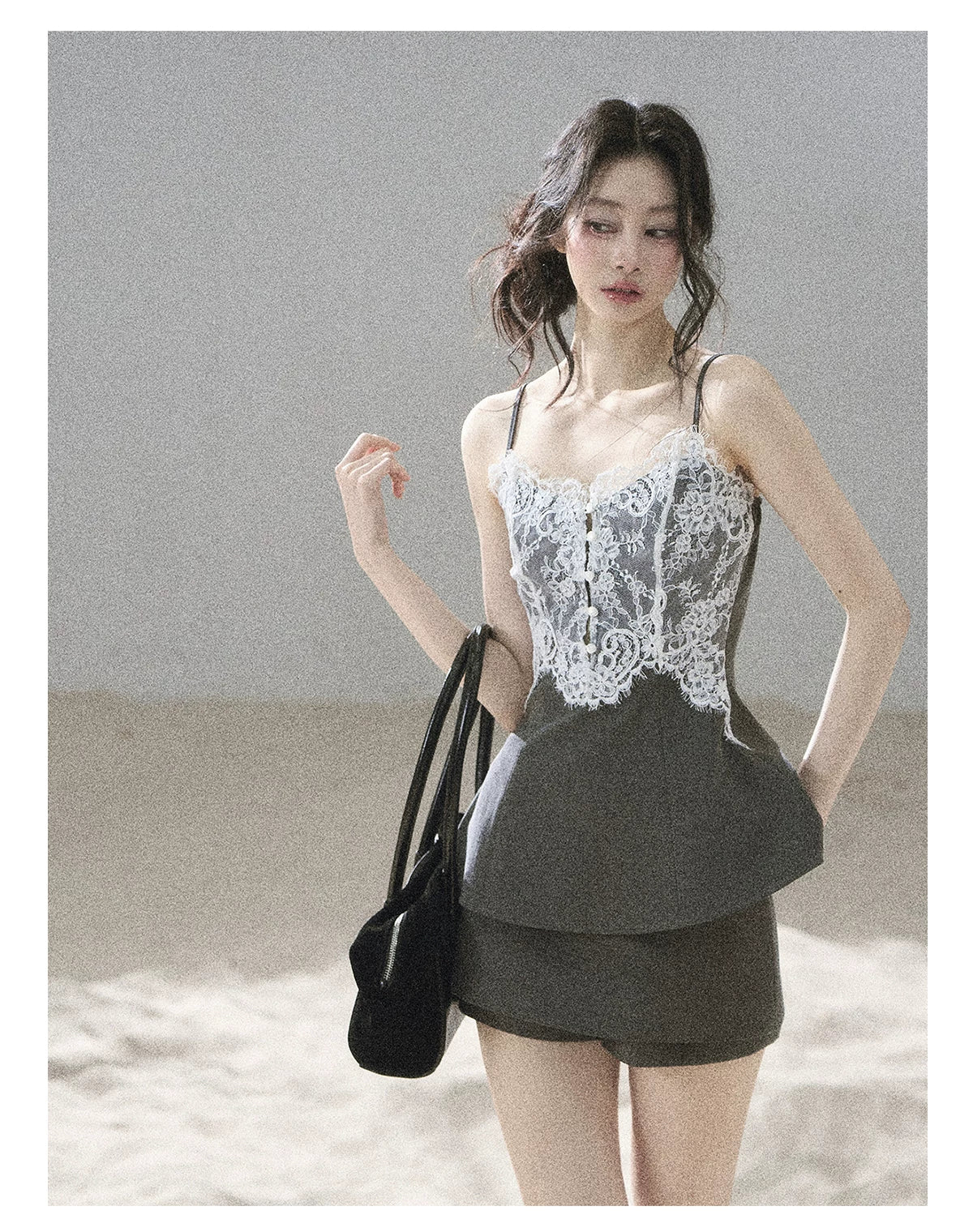 "Exclusively Hers" Intellect Gray Lace Cami & Skort Set