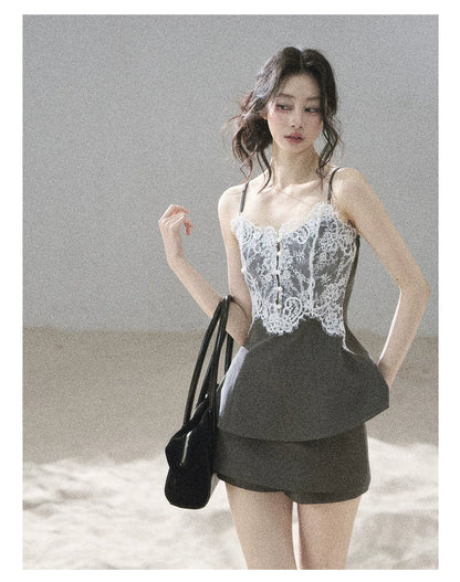 "Exclusively Hers" Intellect Gray Lace Cami & Skort Set