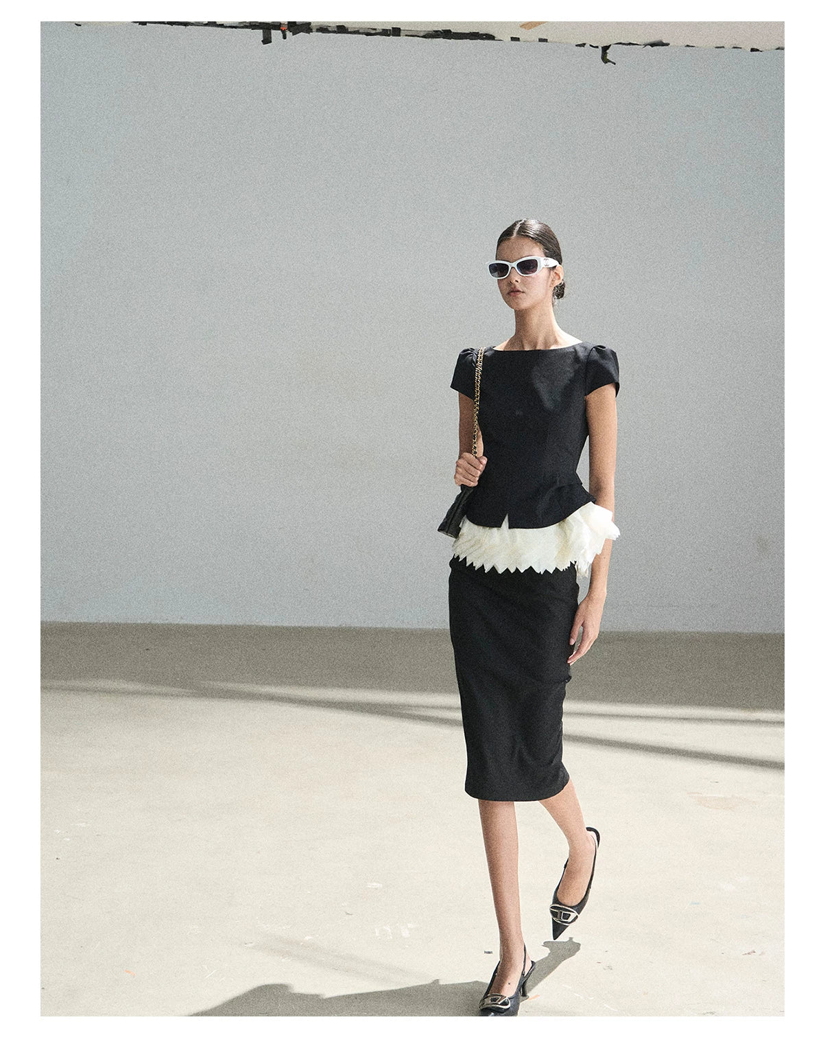 "Her Black & White Poem" Elegant Contrast Two-Piece Set