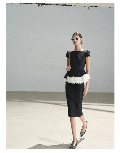 "Her Black & White Poem" Elegant Contrast Two-Piece Set