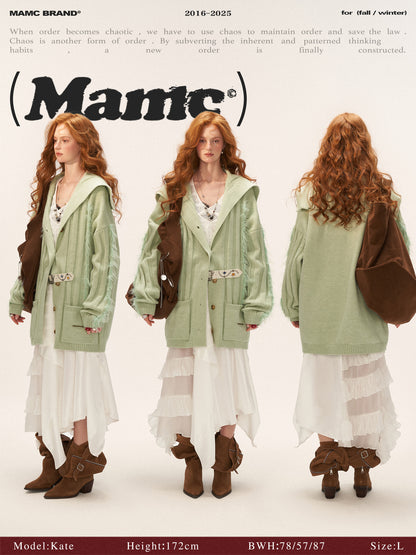MAMC - Lazy Knit Cardigan with Contrast Stitching (Minty Sage)