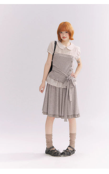 “Old Keepsake Letters” Frost Gray Doll Collar Lace Two-Piece Set