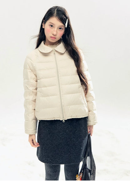 "Lily of the Valley Keepsake" Cropped Down Puffer Jacket (Pearl Beige/ Cloud Blue)