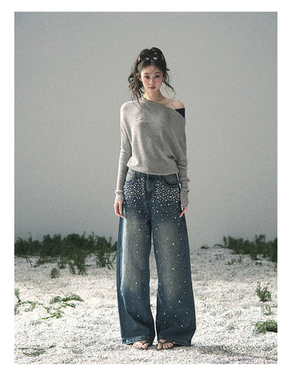 “Ashes of Yesterday” Mist Gray Off-Shoulder Layered Knit Top