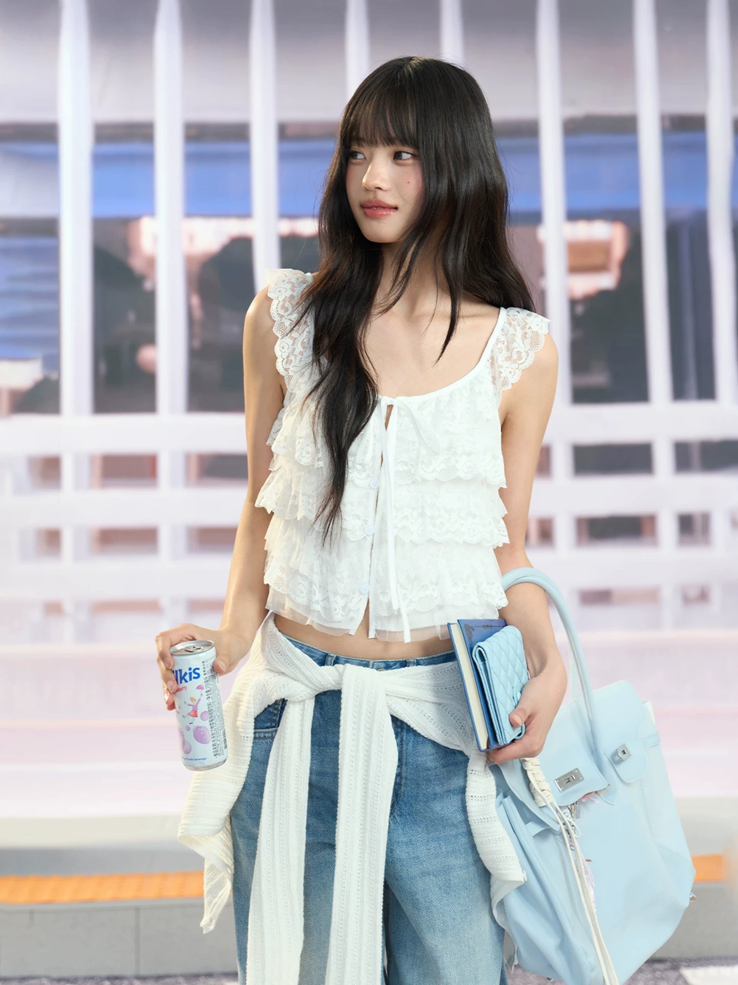 "Angel Arrival" White Lace Flutter Sleeve Cami Top