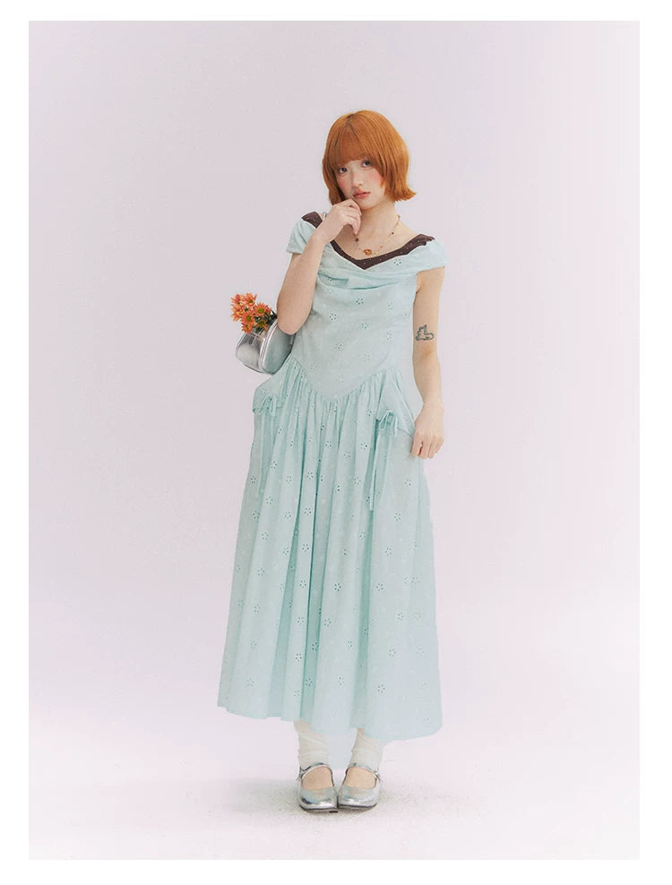 “Heartfelt Rendezvous” Mint Green French Embroidered Cutout Dress