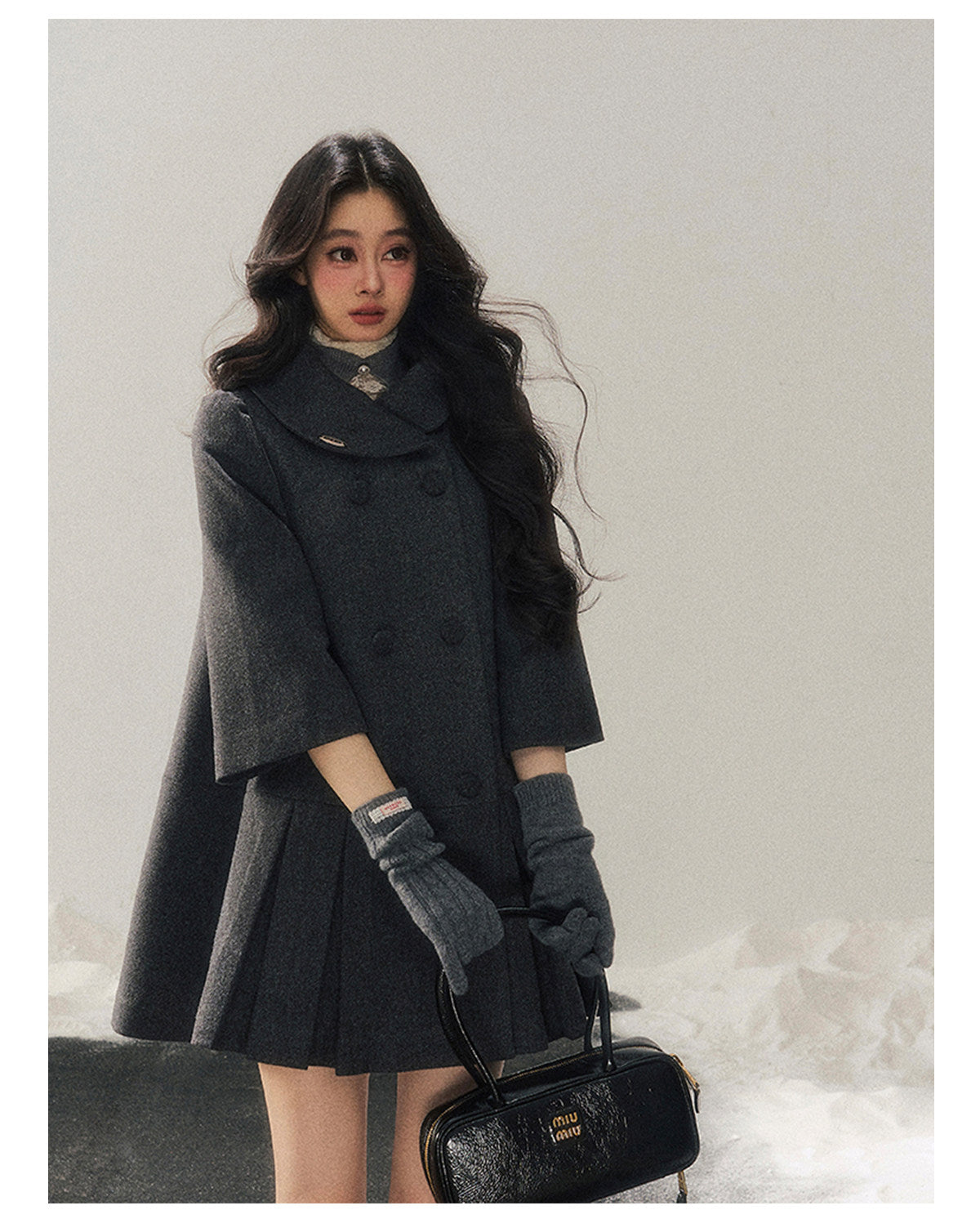 少也眼 "Luxembourg Heiress" Deep Rock Gray Preppy Wool-Blend Mid-Length Coat