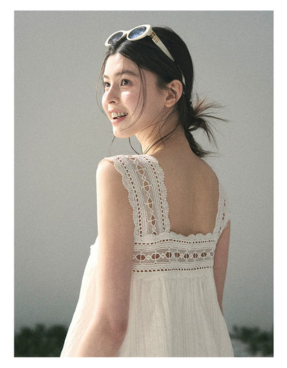 “Summer Light Through Veil” Ivory Lace Babydoll Blouse