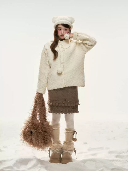 BIBIBENCY - Cream Beige Faux-Shearling Short Jacket