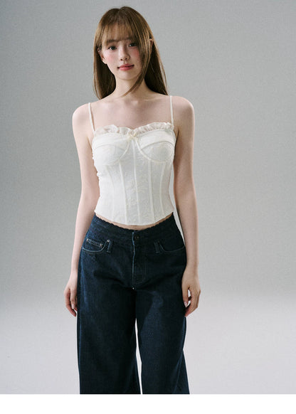 LOST FOREST - White Lace Boned Camisole Top
